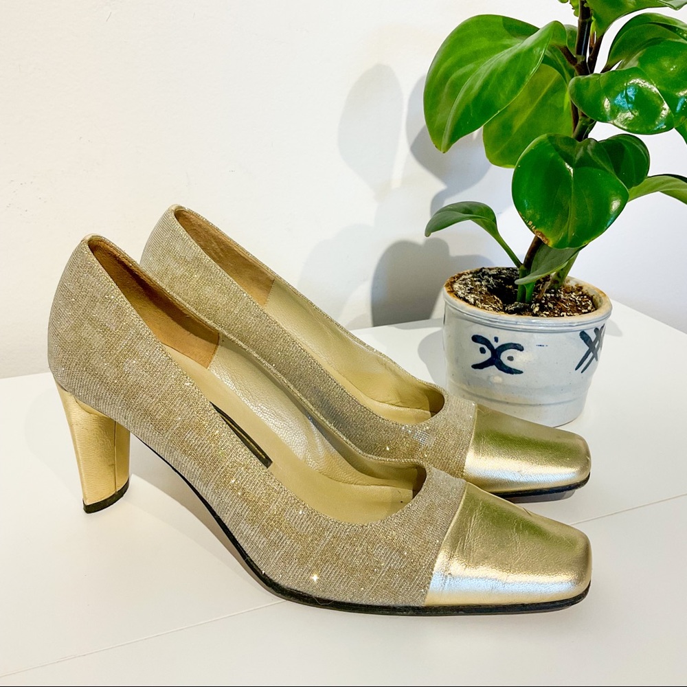 Vintage ROBERTO CAPPUCCI Gold Leather & Mesh Heels